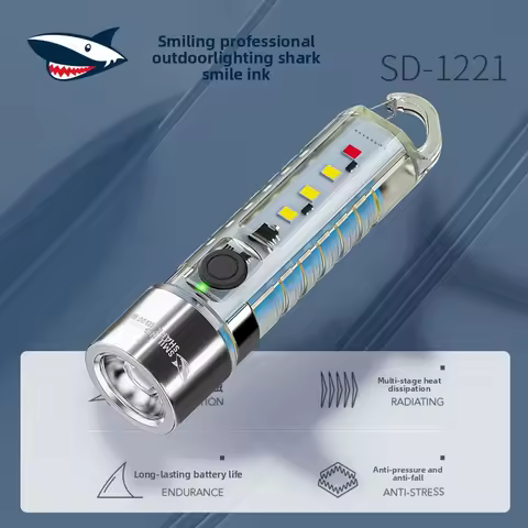 Smile Shark New LED Mini Strong Light Rechargeable Flashlight Super Bright Multifunctional Keychain