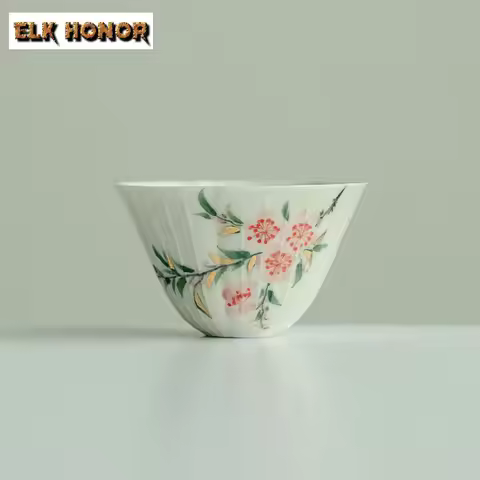 45ml Hand-painted Peach Blossom Plain Teacup Creative Tea Bowl Tea Pair Tea-tasting Fragrance Cup Ji