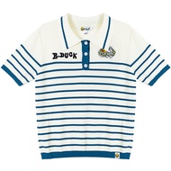 B.Duck | เสื้อโปโลแขนสั้นลายทางปัก B.Duck ทรงหลวม สไตล์ฤดูร้อน สำหรับผู้หญิงวัย 18-24 ปี ผ้าโพลีเอสเ