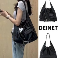 DEINET Korean Brand Drawstring Tote Bag Street Trendy Cool Large Capacity Casual Fashion Shoulder Ba