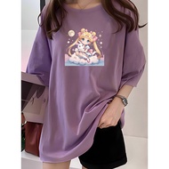 [AMYGO] 1XL-5XL T shirt Women 2Y777 T shirt Women Tshirt Crop Top Tshirt Clothes Polyester Girls Ove
