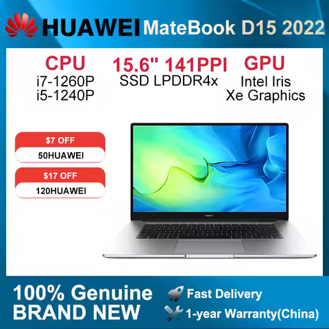 2022 HUAWEI MateBook D15 Netbook 15.6 Inch i5-1240P/i7-1260P 16GB 512GB Laptop Iris Xe Graphics Wifi