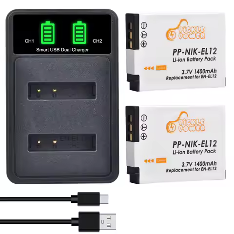 EN-EL12 1400mAh Li-ion Battery EN EL12+PD20W Dual Charger for Nikon CoolPix S610 S610c S710 S1000pj 