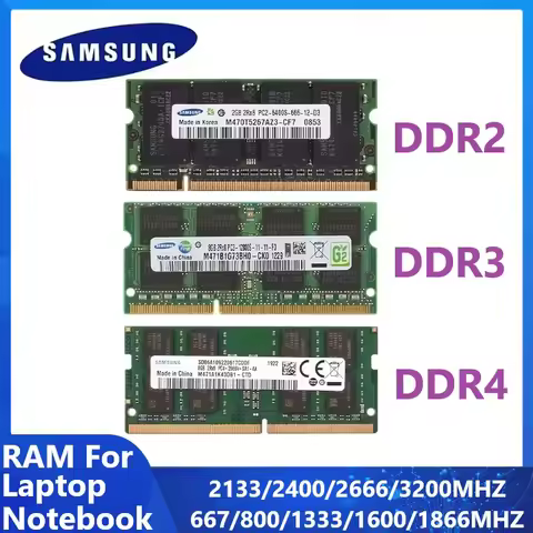 SAMSUNG Laptop Memoria DDR4 DDR3 DDR2 SODIMM Ram 16GB 8GB 4GB 2GB Notebook Memory 3200 2666 2400 186