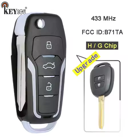 KEYECU 433MHz H / G Chip FCC ID: B71TA Replacement Upgraded Flip Folding 2 Button Remote Key Fob for