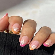 24pcs Long Size Almond-Shaped Dual Color French Flower Design Full Cover ABS Fake Nails Set With 1pc