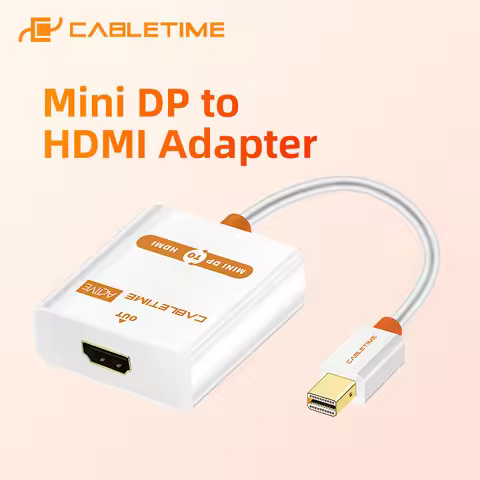 CABLETIME Active Mini DP to HDMI Adapter HD Mini Dispalyport to HDMI Adapter for HDMI Device Laptop 