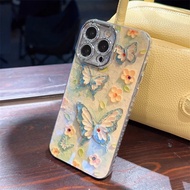 Blue Light Oil Painting Flower Butterfly Suitable for Apple iPhone 17 PRO MAX, iPhone 17 PRO, iPhone