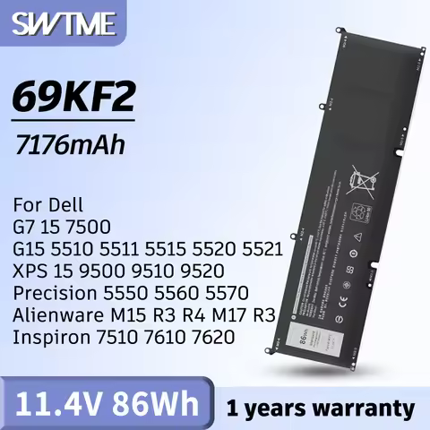 69KF2 Battery Dell G7 15 7500 G15 5510 5515 5520 XPS 15 9500 9510 Precision 5550 5560 Alienware M15 