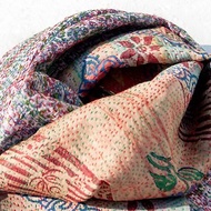 手工縫紗麗布絲巾/絲綢刺繡圍巾/印度絲綢刺繡絲巾-彩虹花朵草原