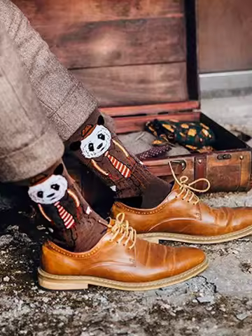1 pair European coffee Mr. Panda cool men's autumn winter socks business casual crew socks daily