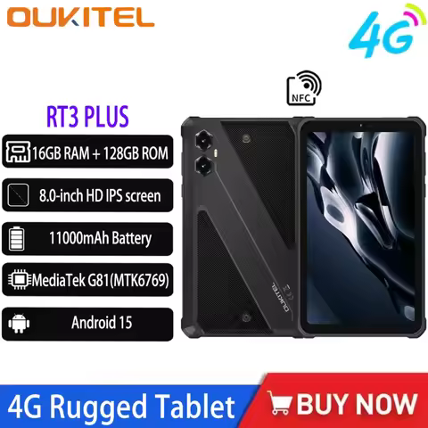 NEW Oukitel RT3 PLUS 4G Rugged Tablet 8 Inch HD 16GB (4+12)+128GB Smart Pad 11000mAh 16MP IP68 &IP69