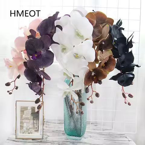 8 Heads Big Silk Artificial Flower Branch Orchid Phalaenopsis Black Burgundy Wedding Home Decor Flow