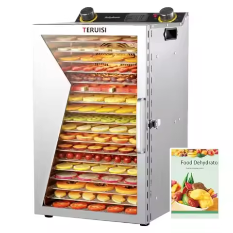 Commercial food dehydrator with 18 stainless steel trays black 1000W power 12H timer and precise 190