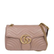 GUCCI 古馳 Marmont GG 鏈條包 ‎‎牛皮 金鍊 斜背 裸粉 443496