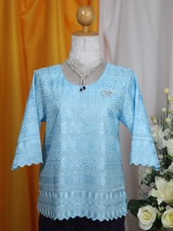 ร้านแชมป์อุดร เสื้อลูกไม้ฉลุผ้าเงาแขนตรง มีมากกว่า 10 สี อก 38,40,42,44,46,48,50 ชุดไปวัด เสื้อลูกไม้ผญ2022 เสื้อคนอ้วนผญ ชุดผ้าไทยหญิง