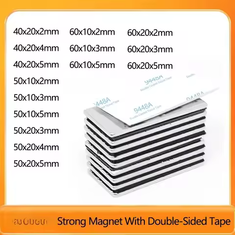 40x20x2mm Block Strong Powerful Magnets With Double Sded Tape For Home Refrigerator,Office, DIY 40*2