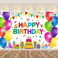 Happy Birthday Banner Backdrop Tapestry Wall Decor Party Birthday Decorations Wishes Hanging Fabric 