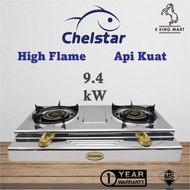 Chelstar Gas Cooker Stove X-118J Stainless Steel 2 Burner Powerful Flame Cast Iron  9.4kW Dapur Gas 