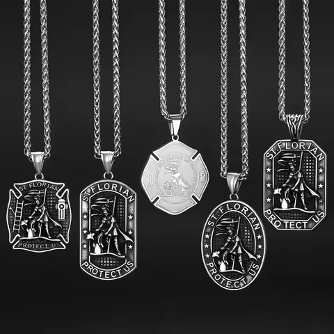 U7 Stainless Steel Saint Florian Necklaces Catholic St. Florian Amulet Protection Jewelry for Firefi