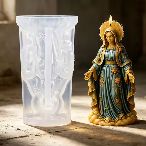 3D Halo Virgin Mary Silicone Candle Mold DIY Religious Figurine Aromatherapy Soap Scented Candle Pla