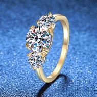 Luxury S925 Silver Three Stone Ring For Women, 3ct Full Moissanite With GRA Certificate, 18K Gold Pl