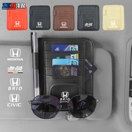 Honda Leather Car Sun Visor Card Pen Storage Bag Holder Organizer Glasses Clip with Car Logo For Hon