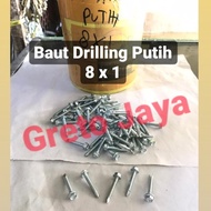 ( 8x1 ) Baut Drilling Putih Self Drill Roofing Baja Ringan Galvalum