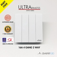 reTouch Ultra Rimless 4 Gang 2 Way Wall Switch Frameless SIRIM Approved [WHITE]