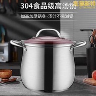 304不鏽鋼湯鍋家用2023新款帶蒸籠電磁爐瓦斯爐通用加厚加深煮鍋