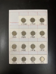 （銀色英女王伍毫一套）香港硬幣英女王伊利沙伯二世1958-1975年香港五毫硬幣 Government of Hong Kong Coin Queen Elizabeth ll 1958-1975 $