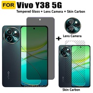 Vivo Y38 5G Anti-Spy Tempered Glass for Vivo Y18 Y03 Y100 Y27S Y27 4G Privacy Screen Protector 3 in 1 Carbon Fiber Film and Camera Protector