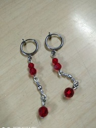 #3件100 類紅寶石珠串夾式耳環