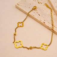2025 Titanium Steel Bracelet Girl High-End Feeling 18k Gold Non-Fade Four-Leaf Clover Hollow Women's