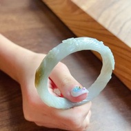 飄黃翡翡翠雕花貴妃鐲手鐲 | 18圍 | 天然緬甸玉翡翠A貨 | 送禮