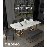 TLQ Marble Dining Table Set Conference Table and Chair Long Bench Modern Simple Rectangular Table