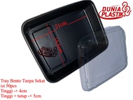 isi50pcs mika TRAY BENTO SEKAT + tutup partisi sushi kotak box tempat kemasan lunch box plastik beka