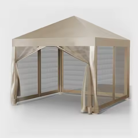 10' X10' Gazebo Canopy With Mosquito Netting, Outdoor Patio Gazebo Tent For Backyard, Garden, Khaki