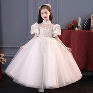 Girl White Fashion Princess Dress Children Host Girl High-end Piano Performance Dress ES339