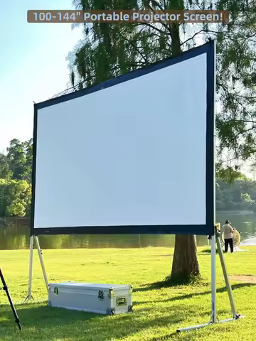 Projector Screen with Stand, 100 -144 Inch Portable Foldable Projection Screen 16:9 HD 4K Indoor Out
