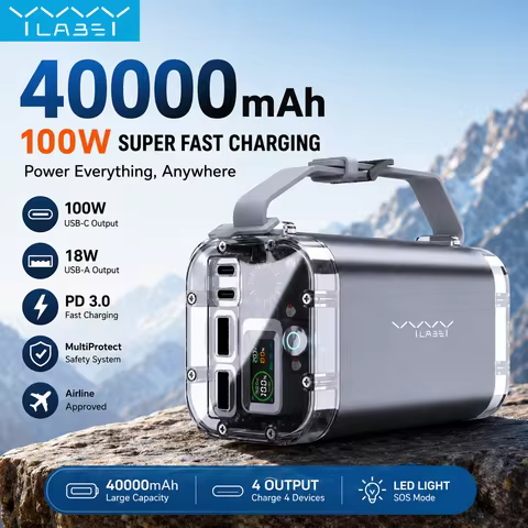 Vyvylabs 40000mAh 100W Power Bank USB C PD Fast Charging Portable Battery with Emergency Flashlight 