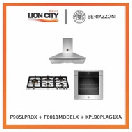 Bertazzoni 90cm P905LPROX/NE Gas Hob + F6011MODELX 11 Function Oven + KPL90PLAG1XA Wall-Mount Hood