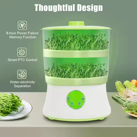 Automatic Bean Sprout Maker, 2-Layer 3 Modes 360° Spray, Indoor Organic Mung Soybean Growing Machine