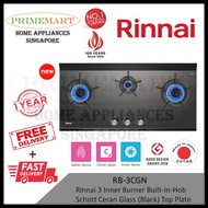 Rinnai RB-3CGN 3 Inner Burner Built-In Hob Schott Ceran Glass (Black) Top Plate + 1 Year Local Warranty