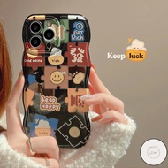VC Casing iPhone 11 Funny Smile Pattern Phone Case Compatiable for iPhone 14 Pro Max Wavy Frame Casi