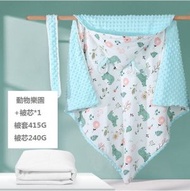 嬰兒抱毯新生兒包被豆豆絨四季通用杶棉可脫膽（動物樂園+一個被芯-春秋 尺寸規格：90*90）