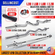 SellinCost 1.2M 1.5M 1.8M 2.2M Barbell Bar Weight Lifting Barbell Bar Straight Bar | Ez Curl Bar | Extra Curl Bar For 3cm Hole Plate Pole Dumbbell Bar 1.2 Meter 120cm Dumbbell Straight Pole Dumbbell Bar Rod With Clamp Lock Shoulder Protection Pad BSP