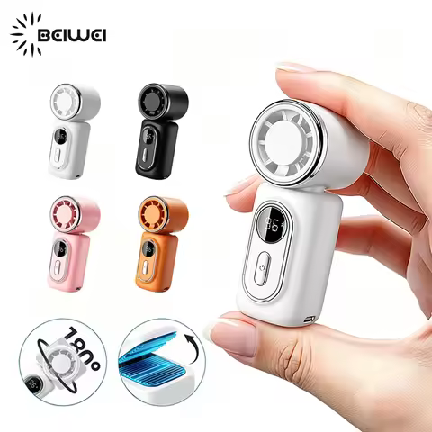 Mini Fan Handheld Small Portable Fan Cooling Turbo 5 Speeds 3000mAh LED Display 180° Rotatable Clip 
