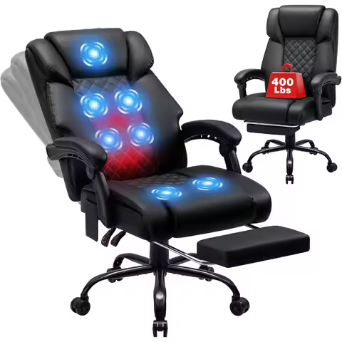 Massage Office Chair with Heat 7 Points Vibration Ergonomic Executive Office Chair with Footrest Rec