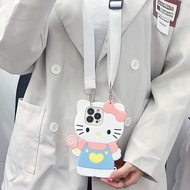 Casing for Samsung Galaxy S23 Plus S22 S21 S20 FE Note 20 Ultra 10 S10 Lite 5G A42 A72 J7 Prime Silicon Cute Hello Kitty Big Cat Phone Case Cover with Long Strap